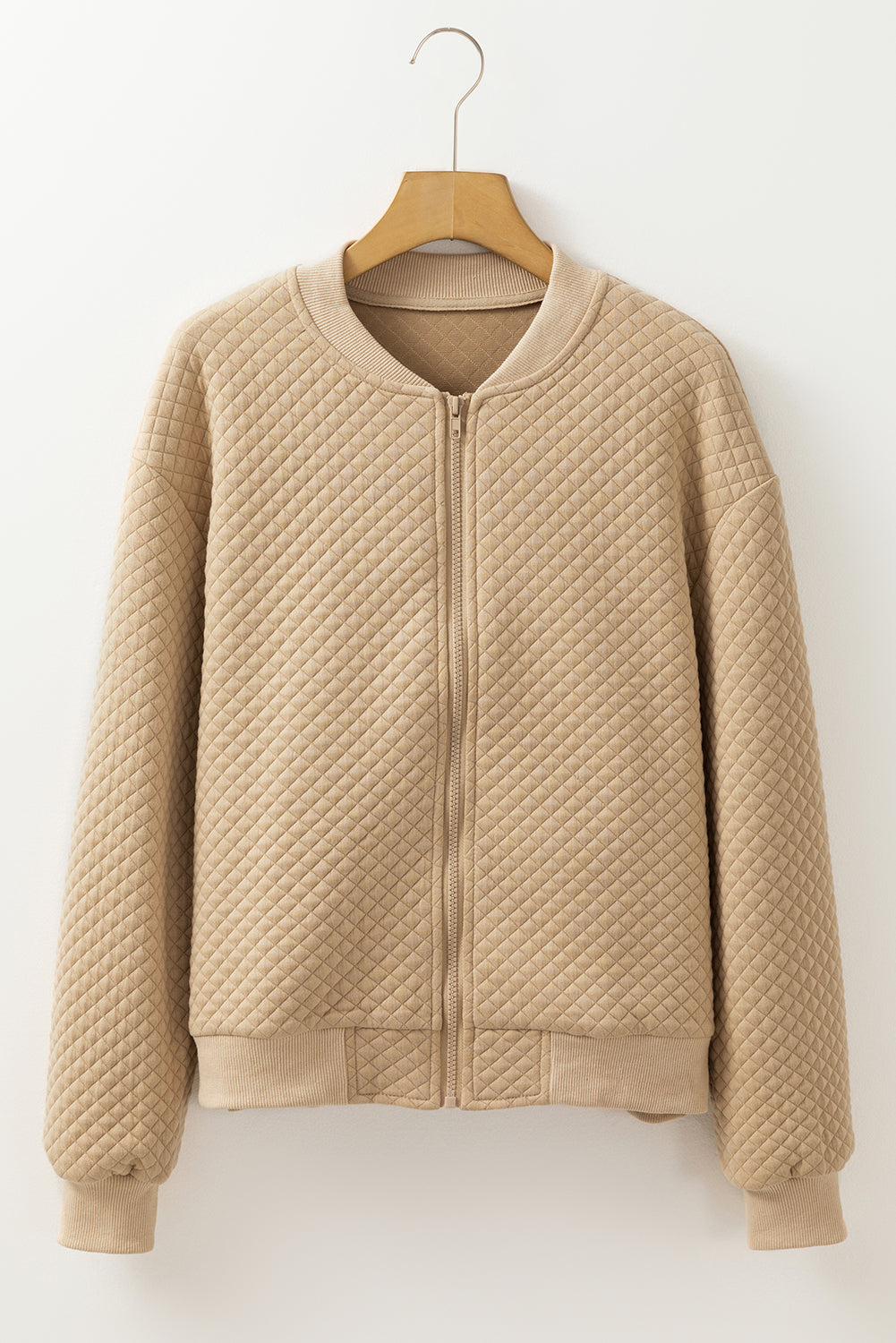 Pale Khaki Solid Baseball Collar Jacket