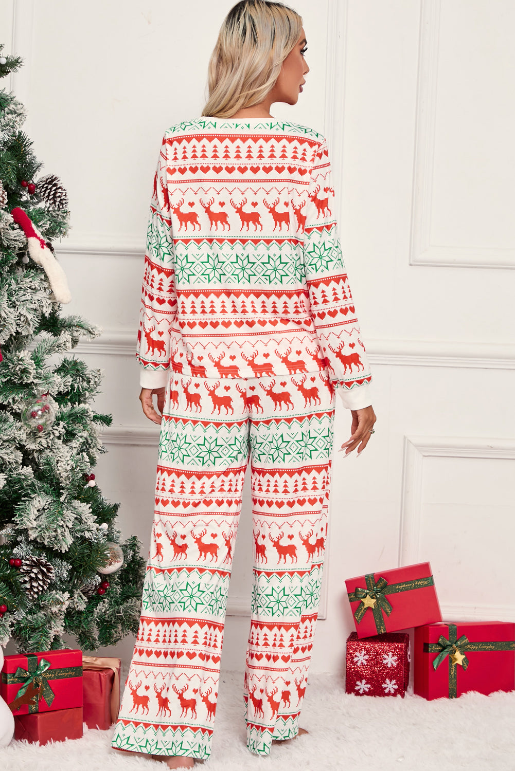 White Christmas Pullover and Drawstring Pants Pajama Set