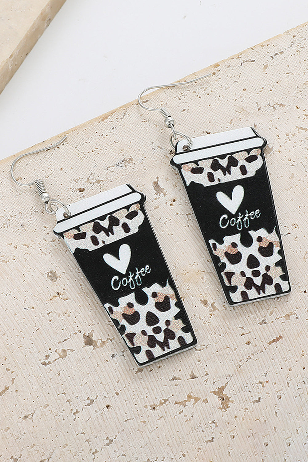 Black Leopard Coffee Print Beverage Cup Shape Earrings