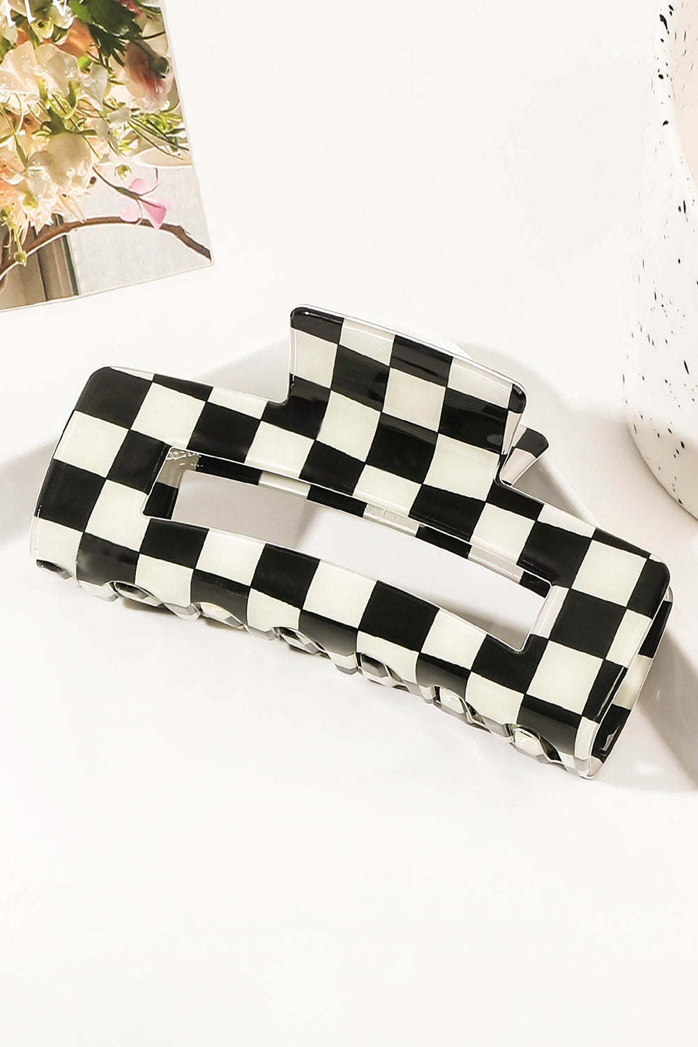 Black Checkered Print Hollow Out Hair Clip