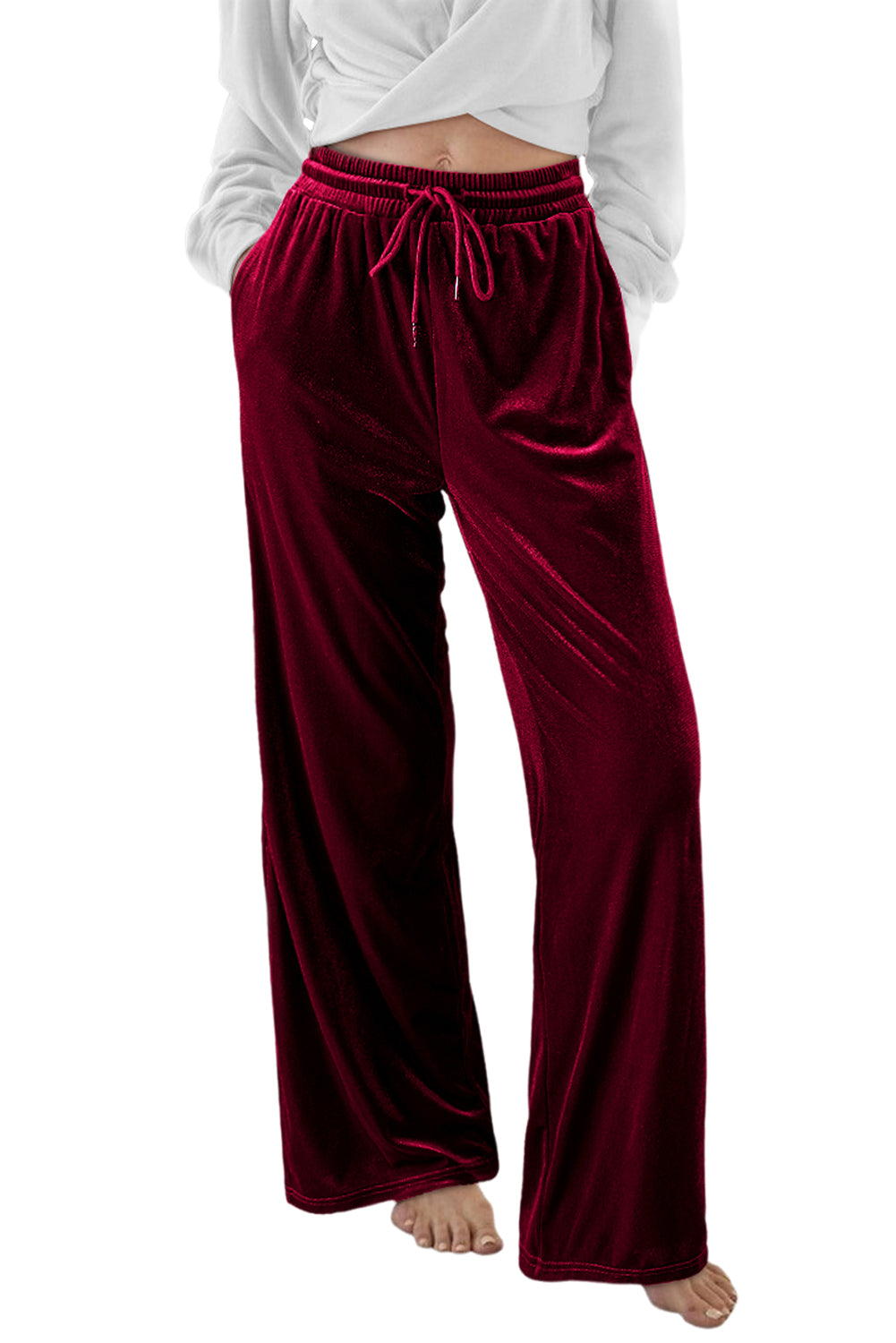 Evergreen Solid Drawstring Waist Wide Leg Pants