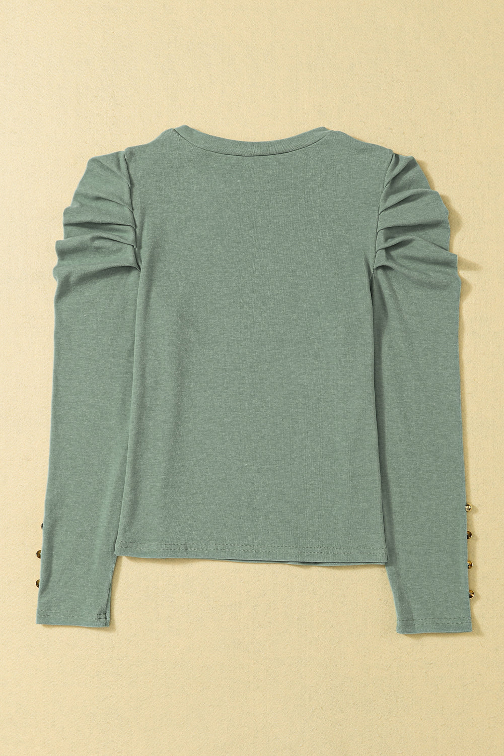 Green Buttoned Puff Long Sleeve Top