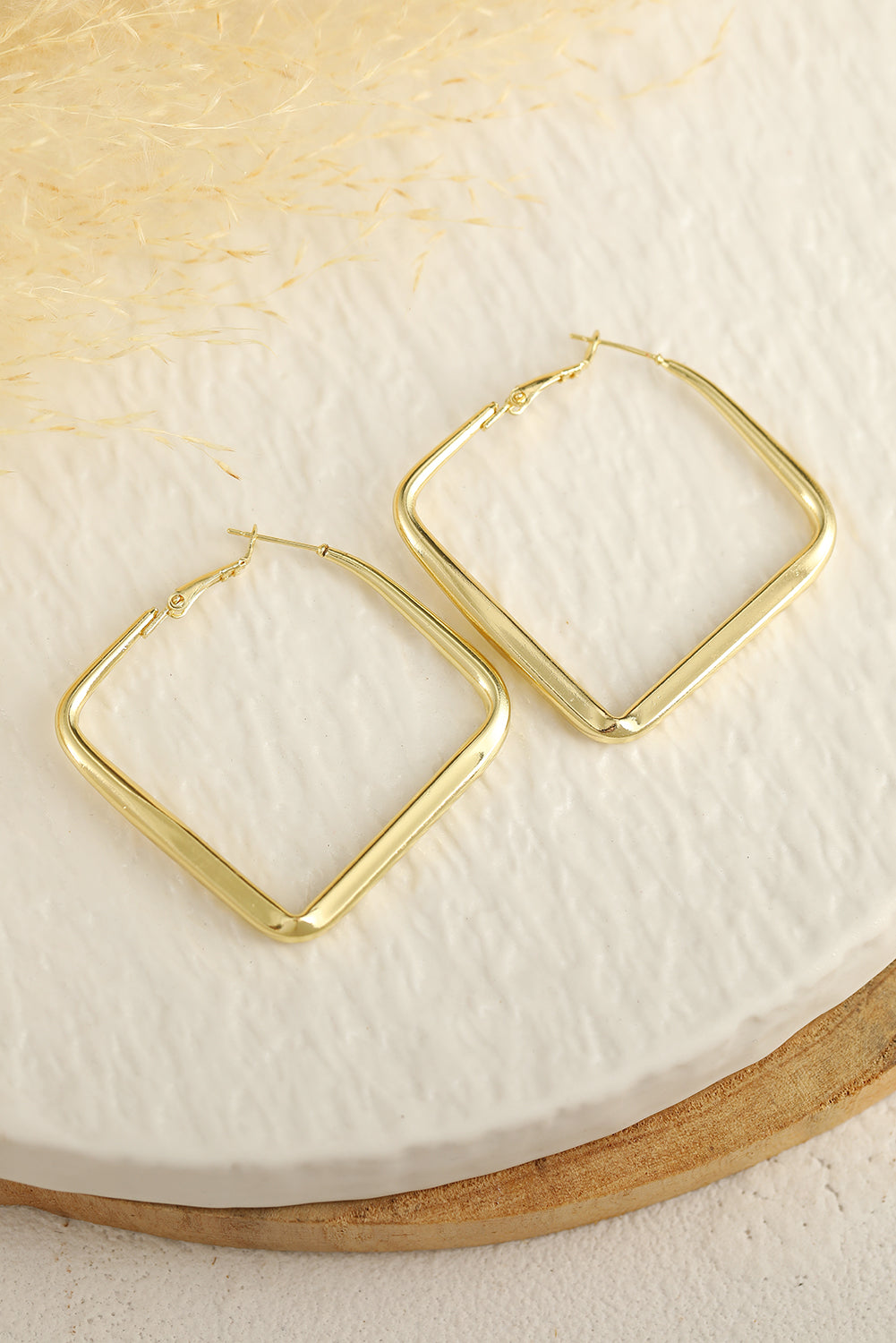 Gold Chunky Square Dangle Hoop Earrings