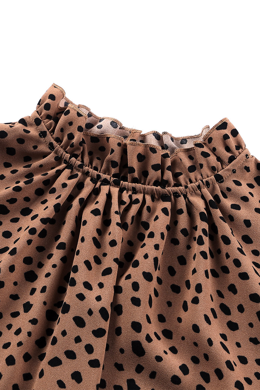 Khaki Leopard 3/4 Ruffle Sleeve Frill Neck Blouse