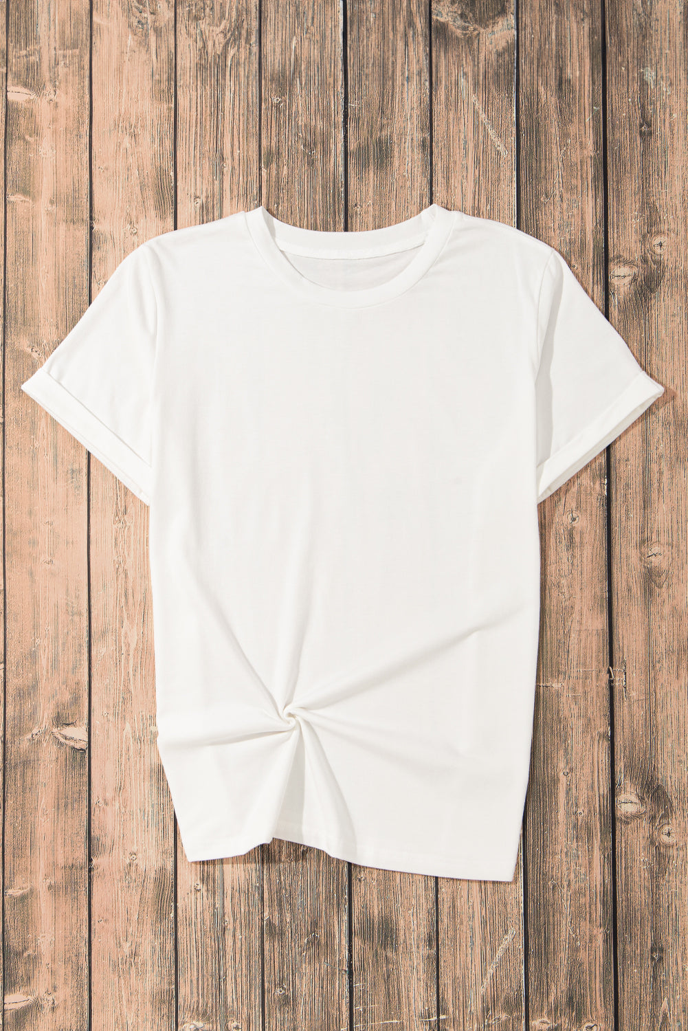 White Solid Color Basic Crew Neck Plain Tee