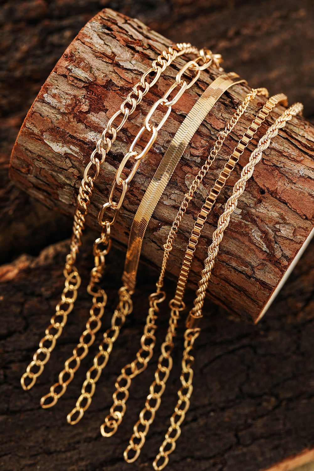 Gold Multi Layered Adjustable Chain Bracelet Set