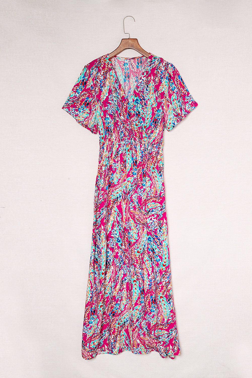 Abstract Print Wrap V Neck Flutter Sleeve Mid Length Dress