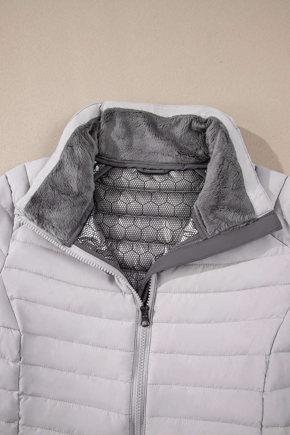 Myosotis Solid Color Quilted Zip-up Puffer Jacket