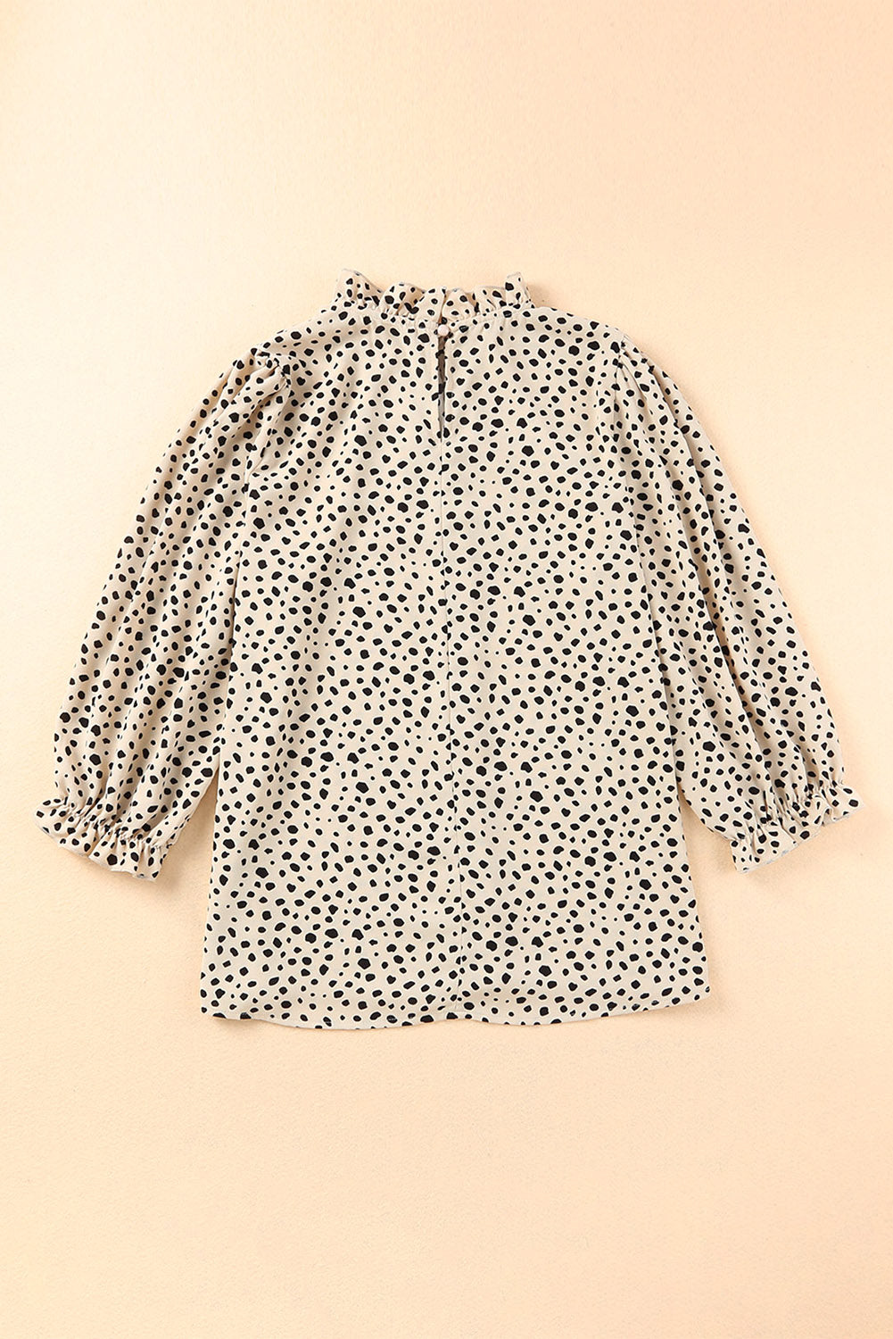 Khaki Leopard 3/4 Ruffle Sleeve Frill Neck Blouse