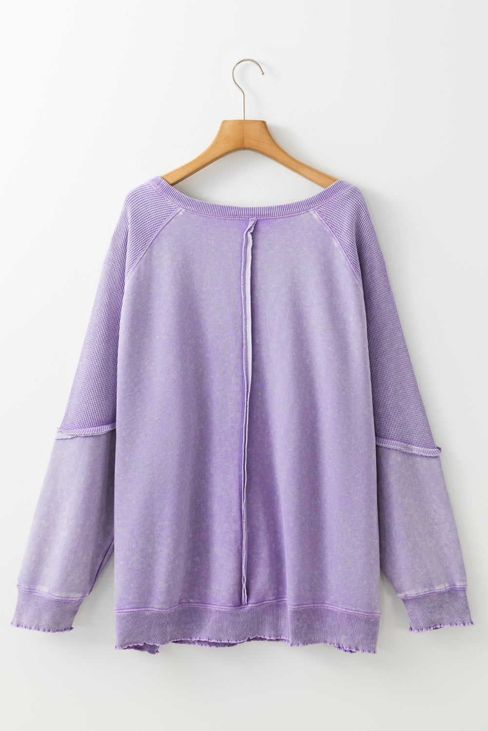 Orchid Petal Textured Patchwork Plus Size Pullover Sweatshirt