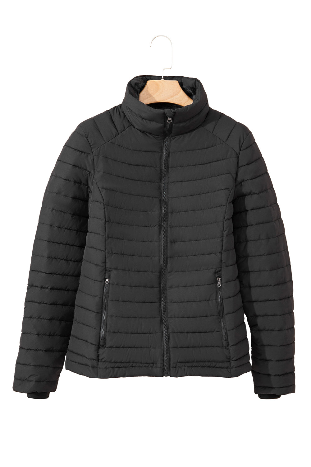 Myosotis Solid Color Quilted Zip-up Puffer Jacket