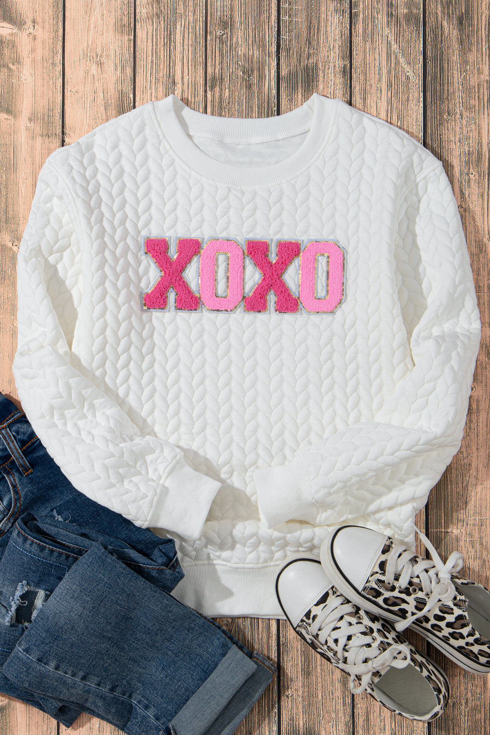 White Merry and Bright Quilted Sweatshirt