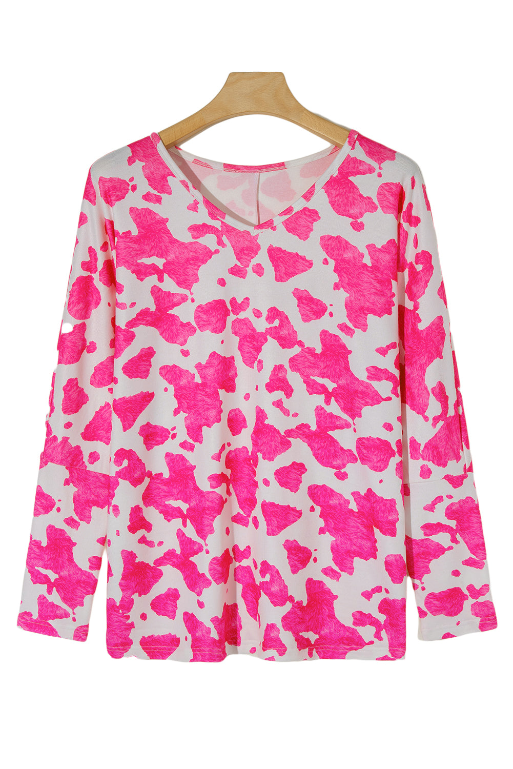 Rose Animal Print Long Sleeve V Neck Plus Size Top