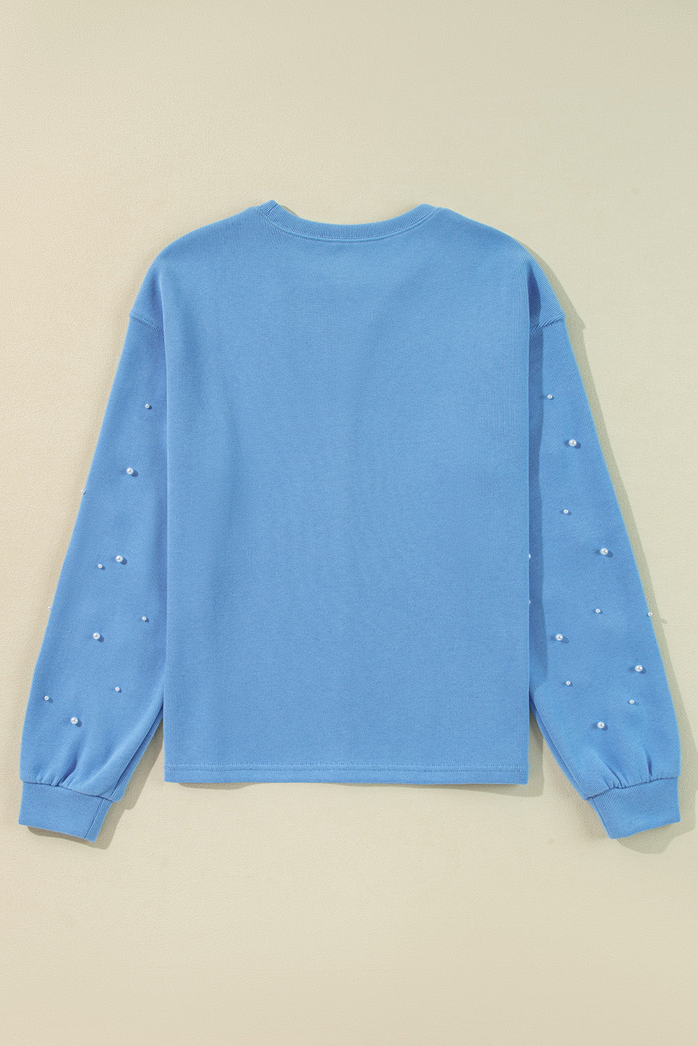 Myosotis Pearl Sleeves Ribbed Pullover Sweatshirt