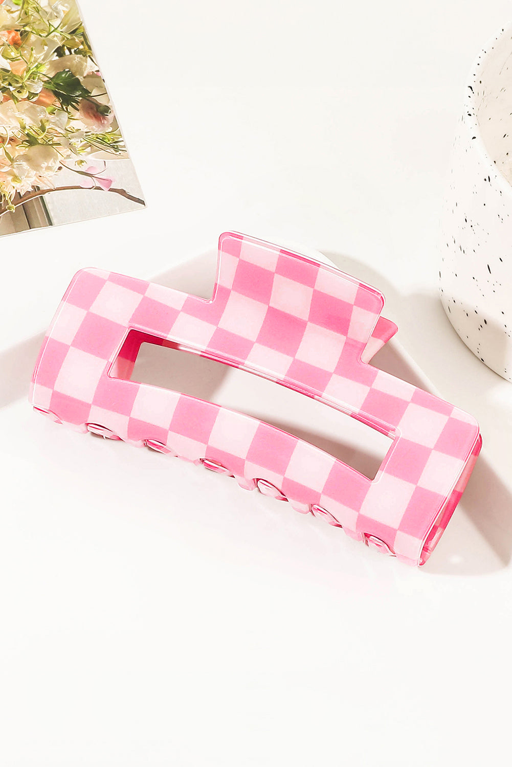 Black Checkered Print Hollow Out Hair Clip