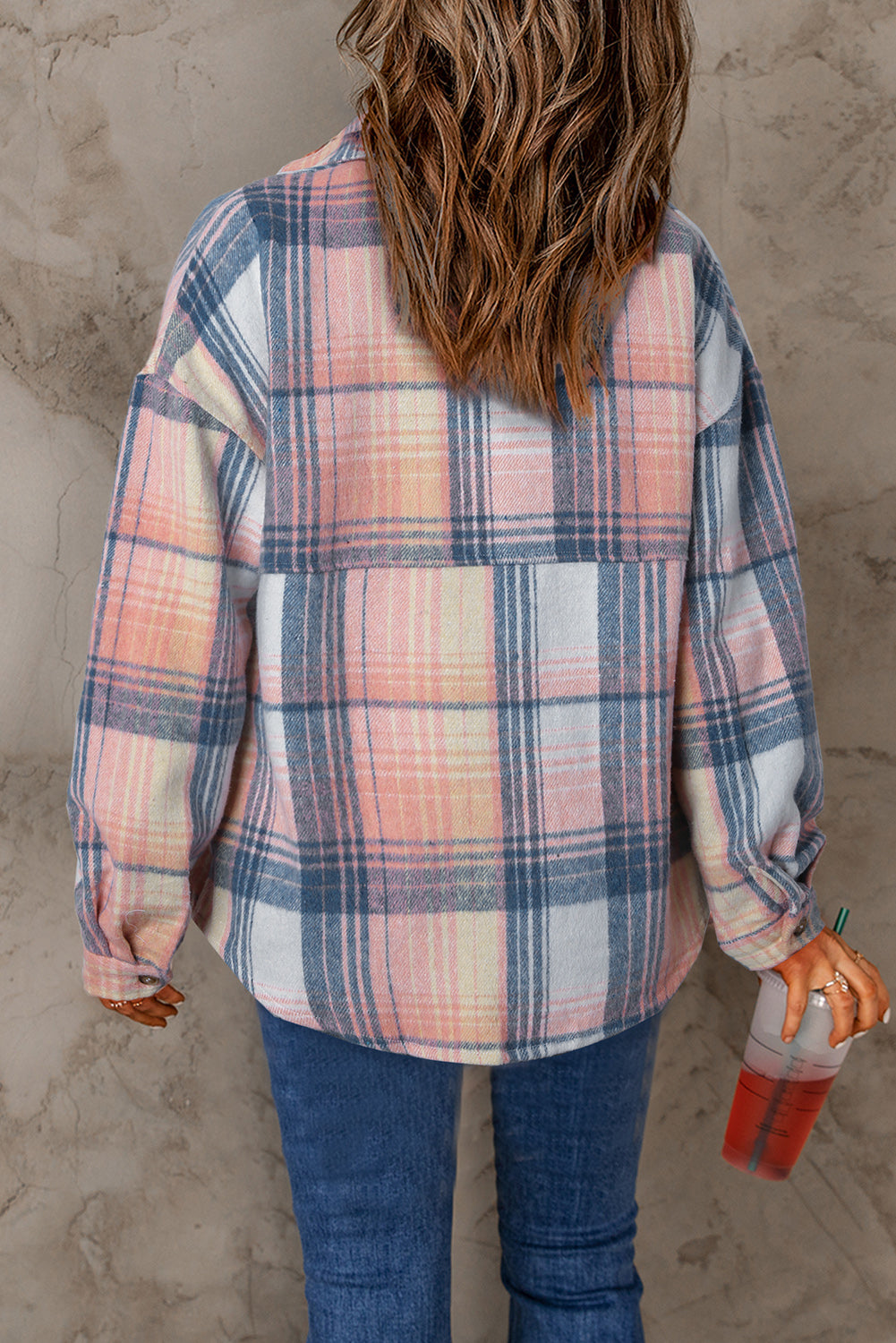 Gold Flame & Grey Plaid Button Up Collared Flannel Shacket