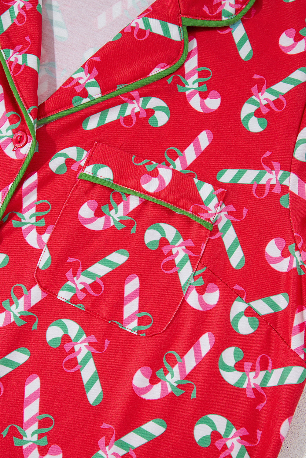 Pink Christmas Candy Cane Print Knotted Pajama Set