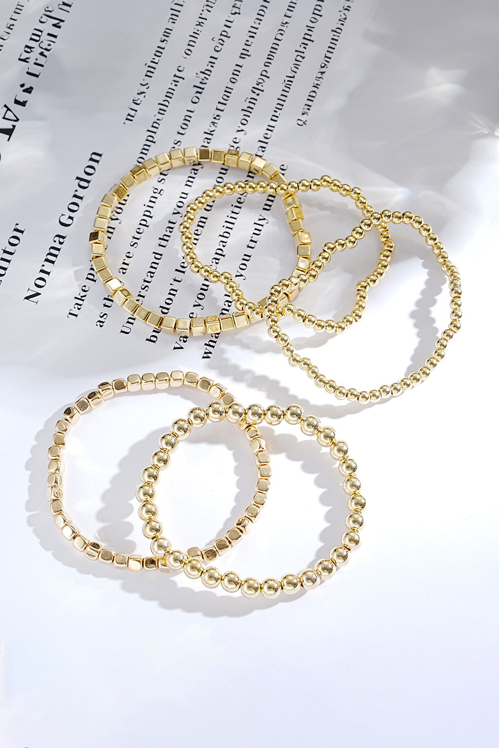 Gold 5Pcs Plated Cube Beaded Bracelet Set