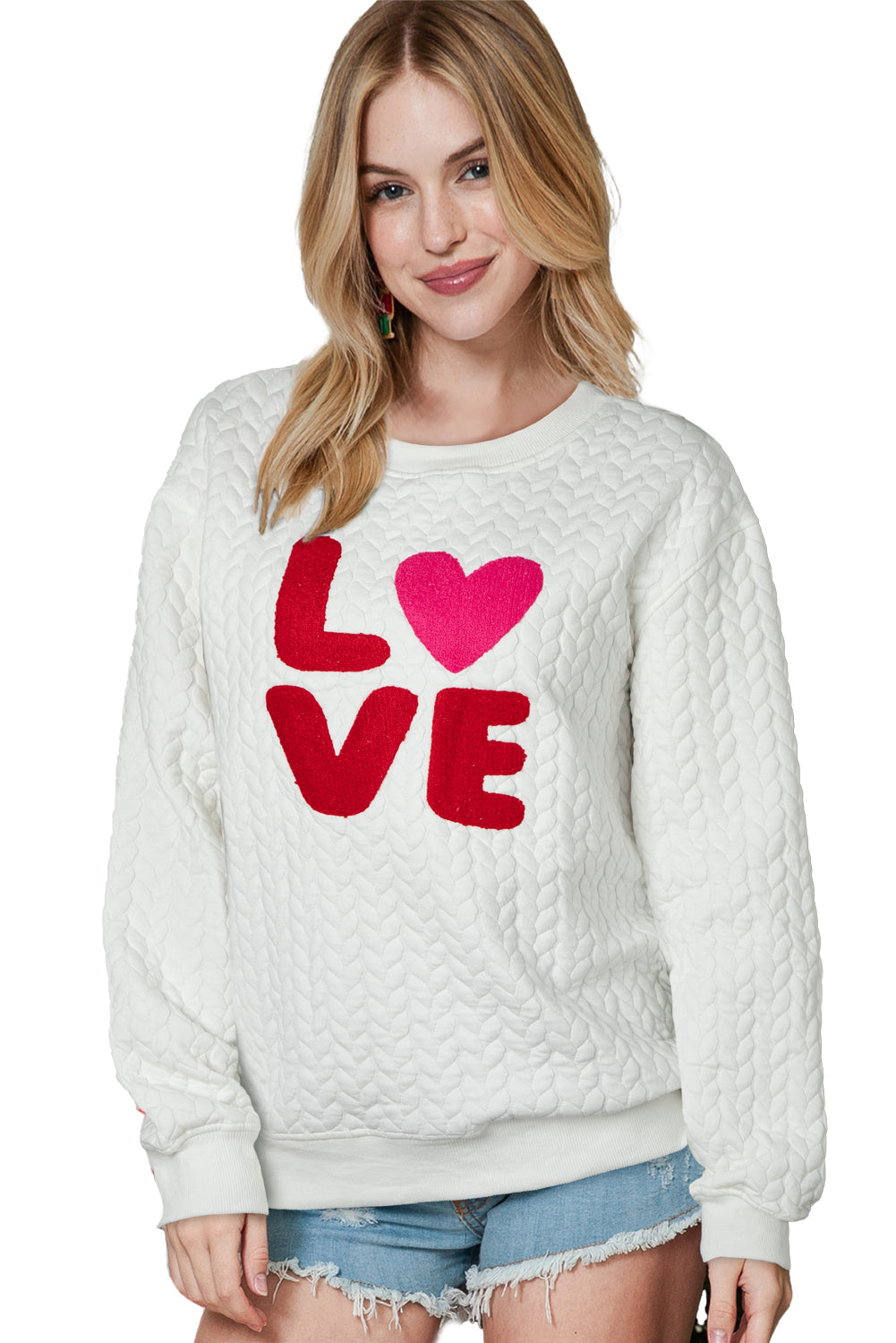 White Merry and Bright Quilted Sweatshirt