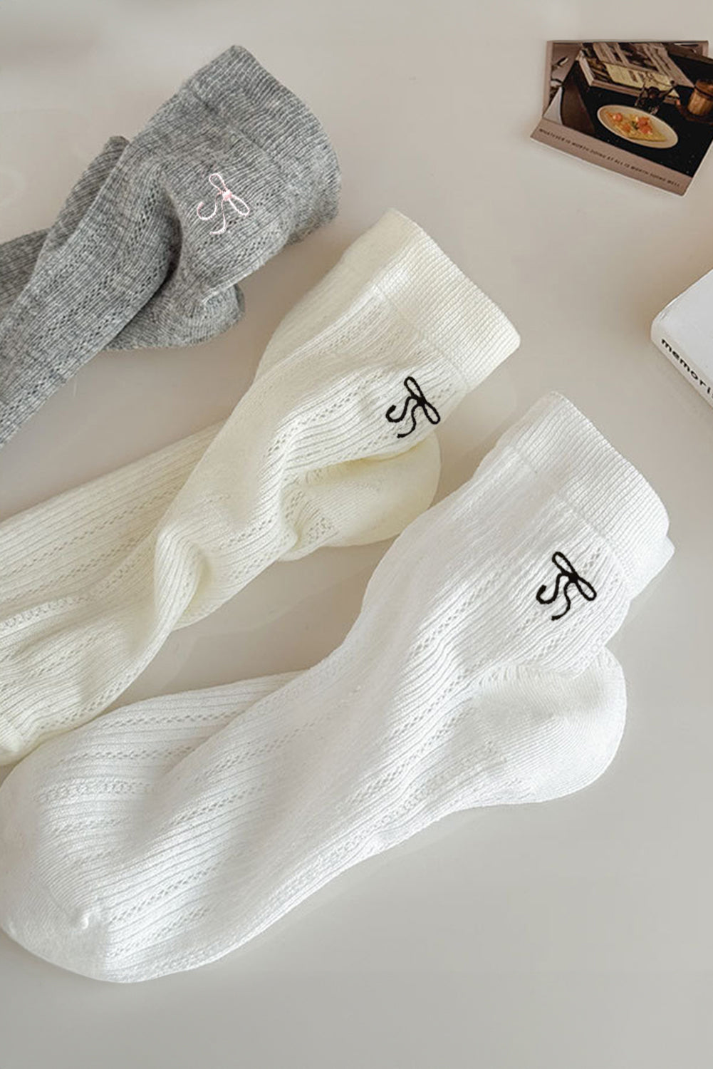 Dark Grey Bowknot Cotton Ankle Socks