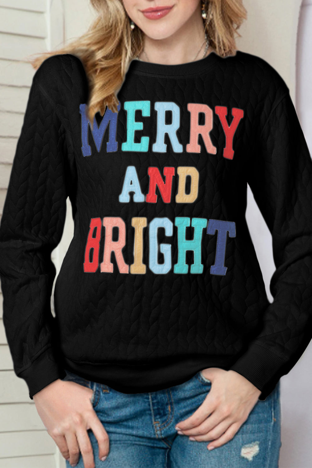 White Merry and Bright Quilted Sweatshirt