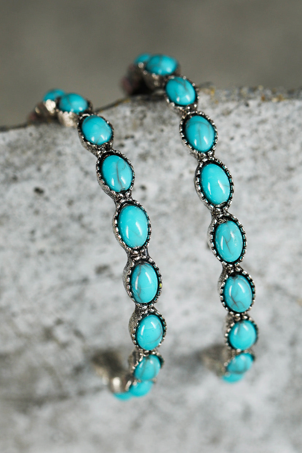 Sky Blue Turquoise Big Circle C-shaped Earrings