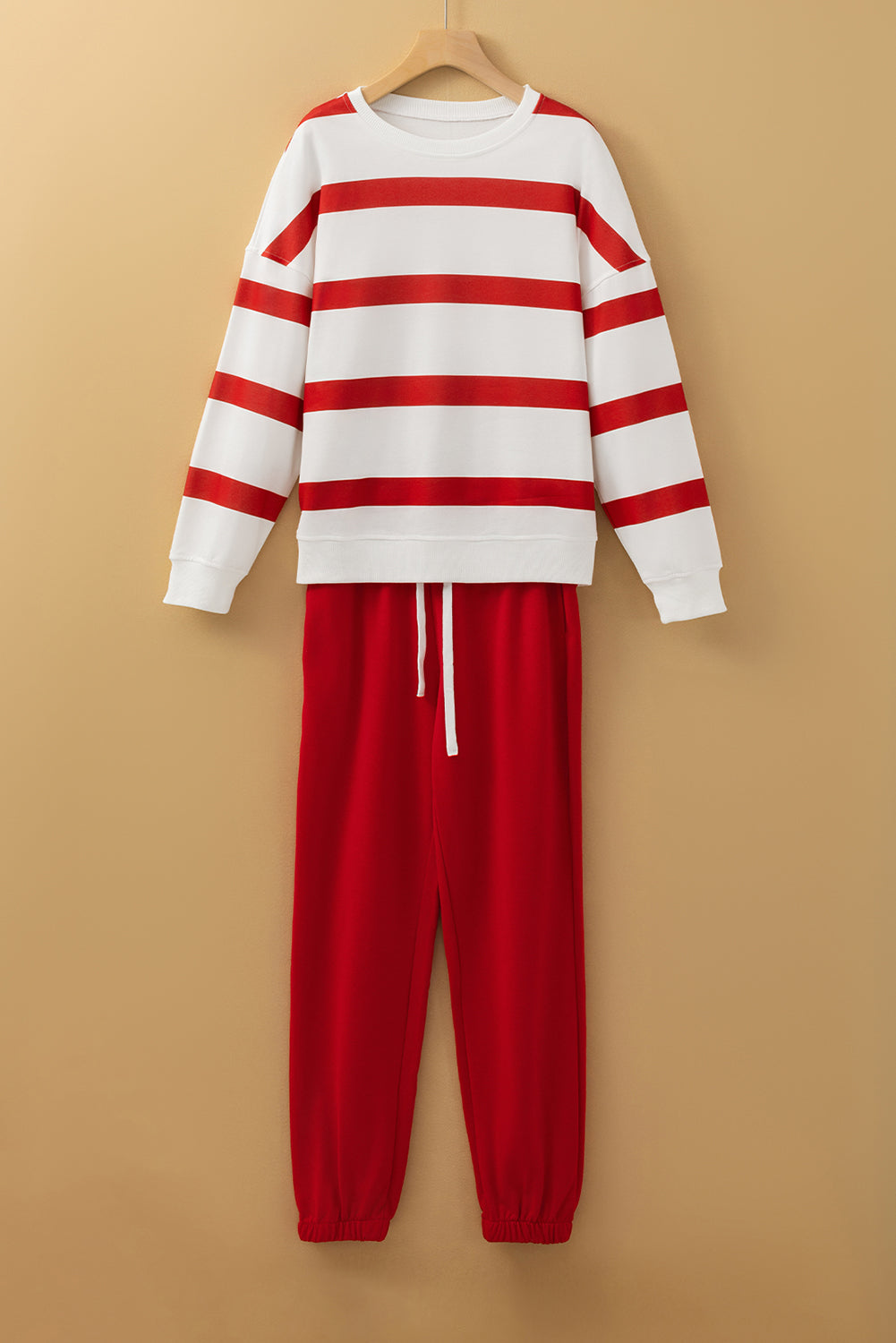 Red Striped Drop Shoulder Pullover and Joggers Set