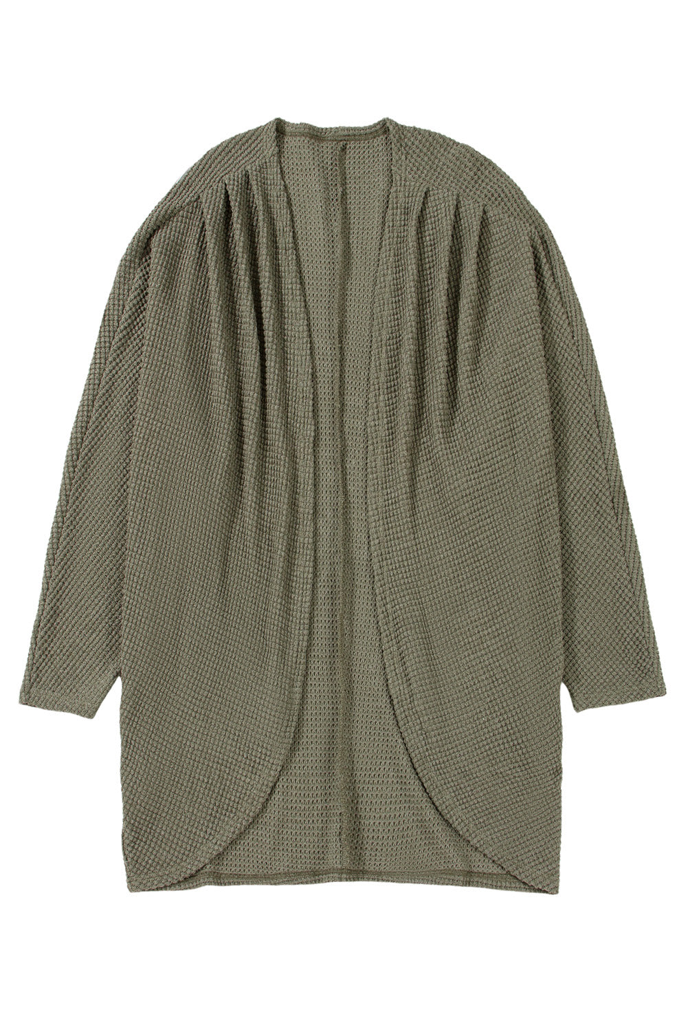 Seagrass Waffle Knit Drop Shoulder Open Front Pocket Plus Size Cardigan