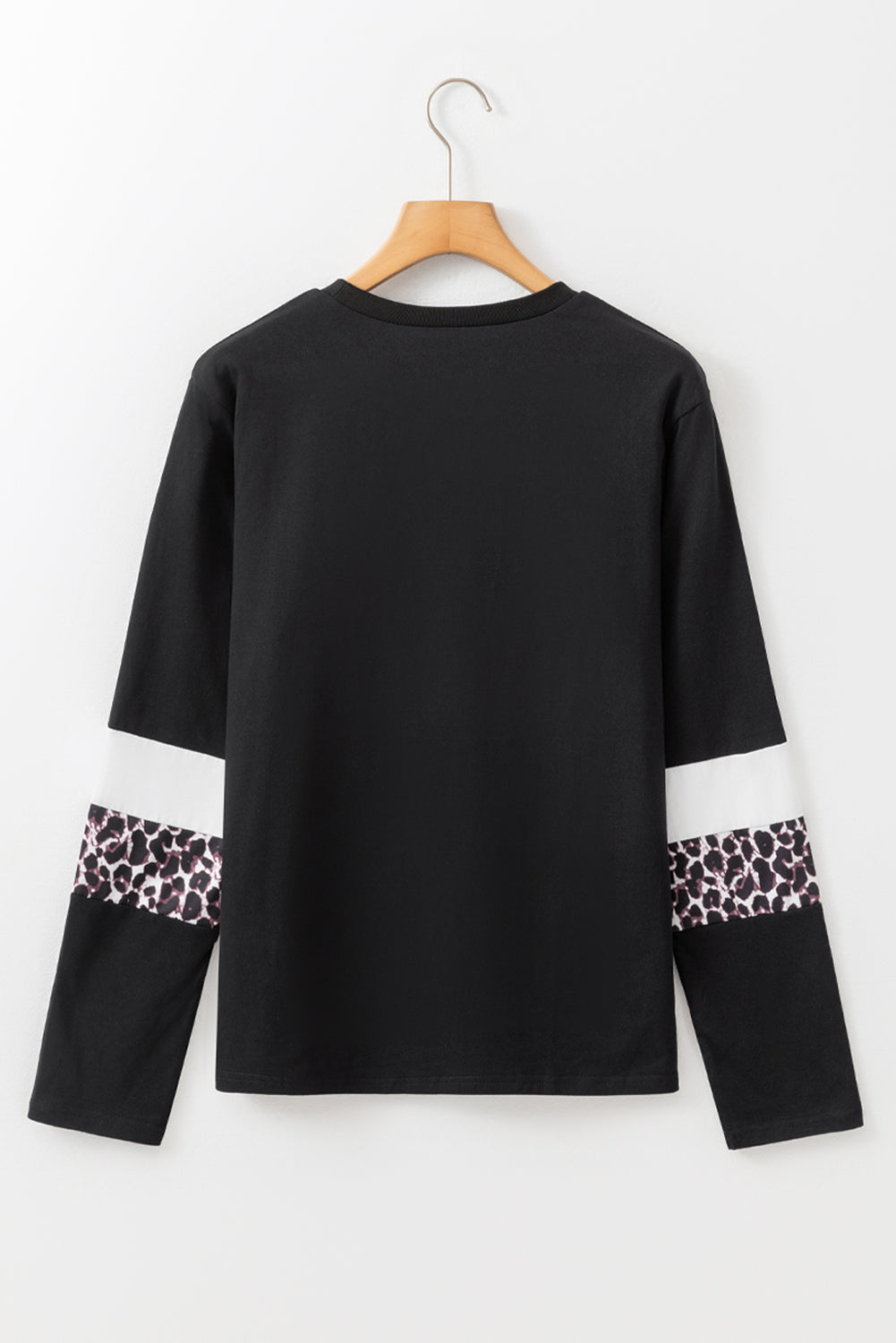 Rose Leopard Colorblock Patchwork Crew Neck Top