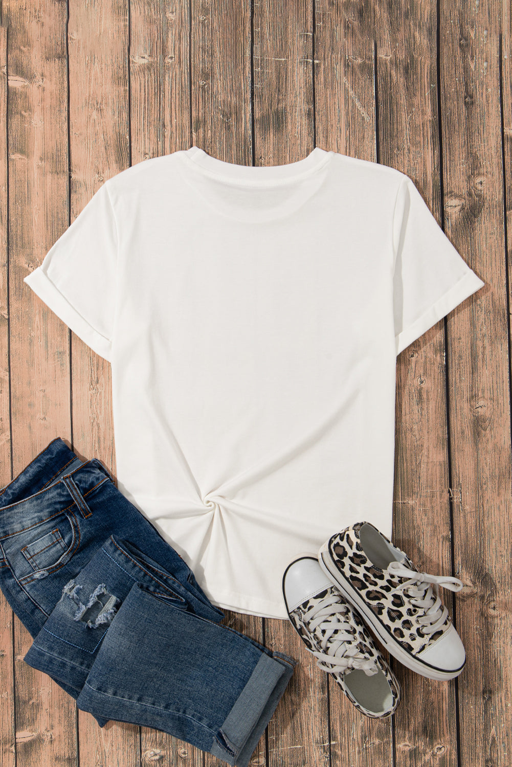 White Solid Color Basic Crew Neck Plain Tee