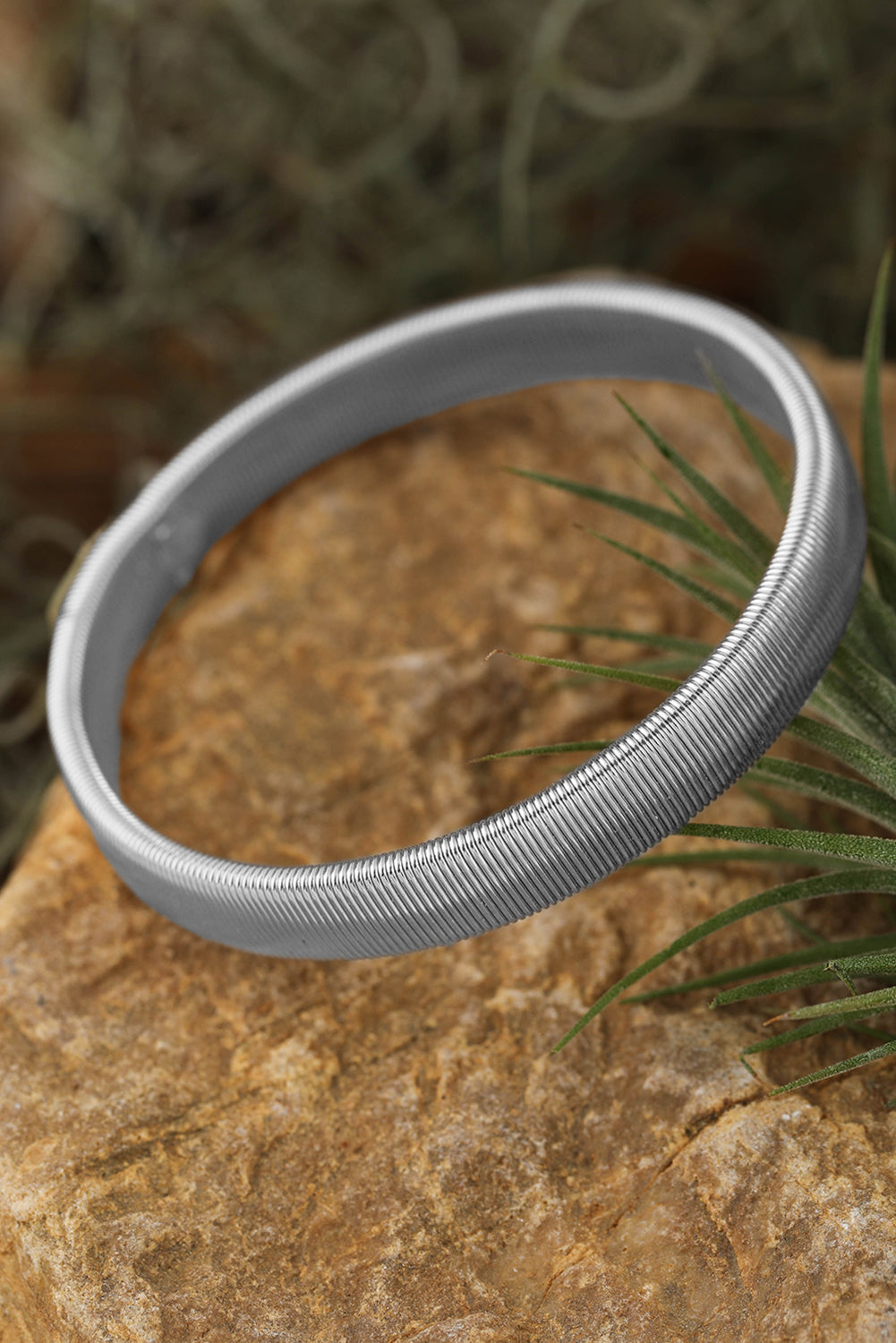 Silvery Stretchy Metal Wide Bangle