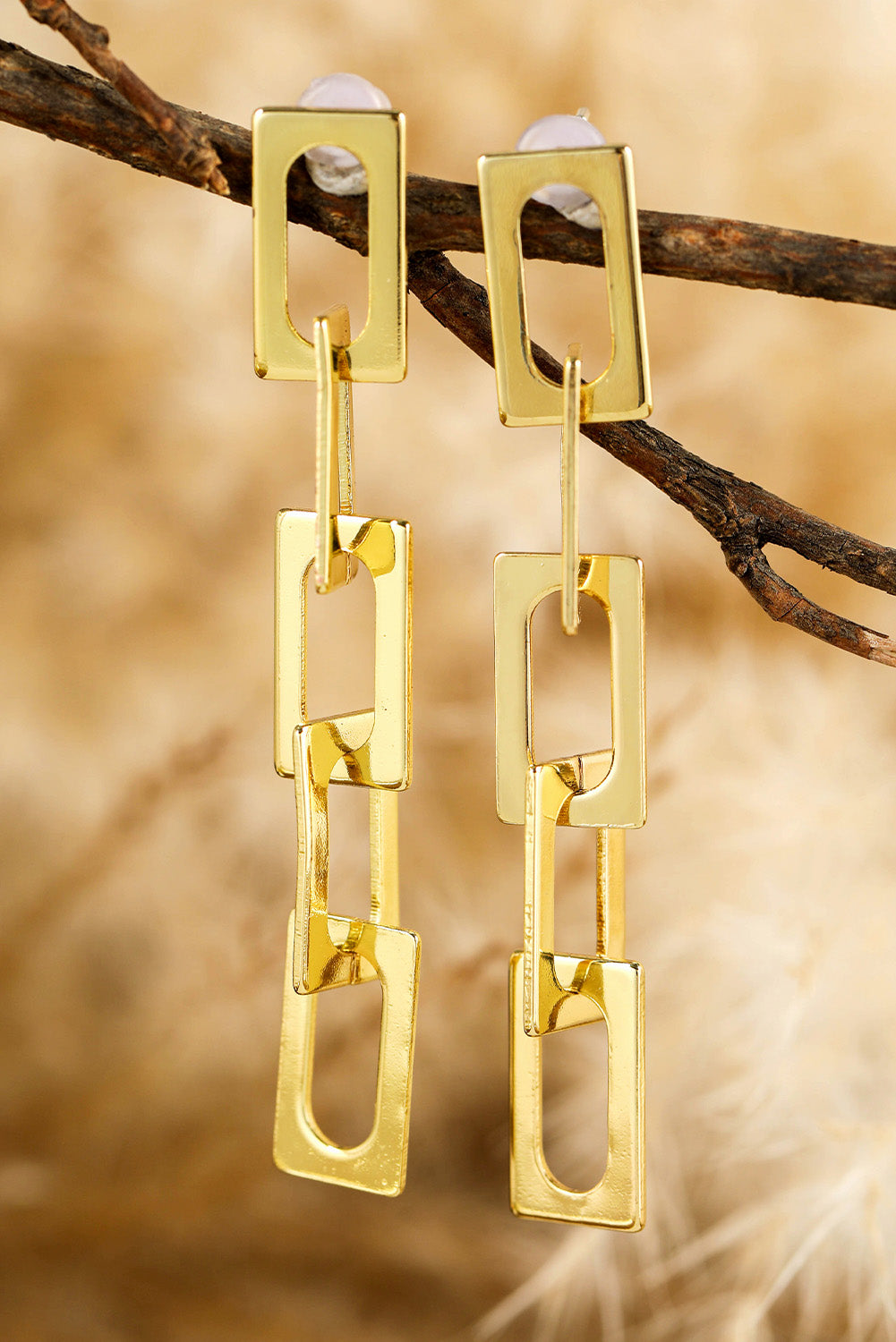 Gold Minimalist Chain Connect Alloy Dangle Earrings