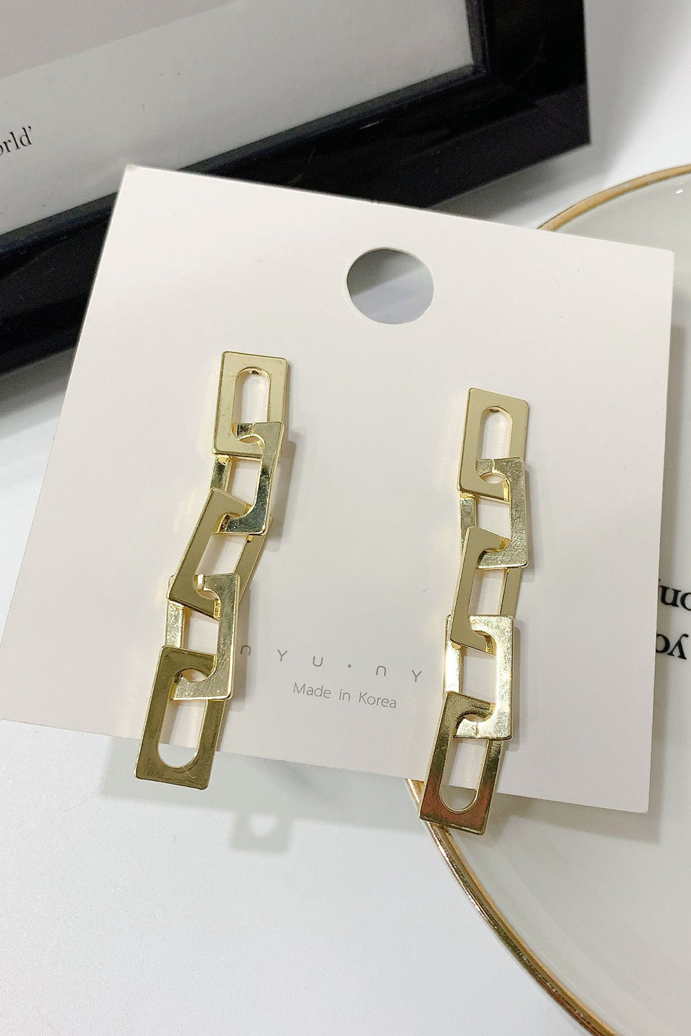 Gold Minimalist Chain Connect Alloy Dangle Earrings