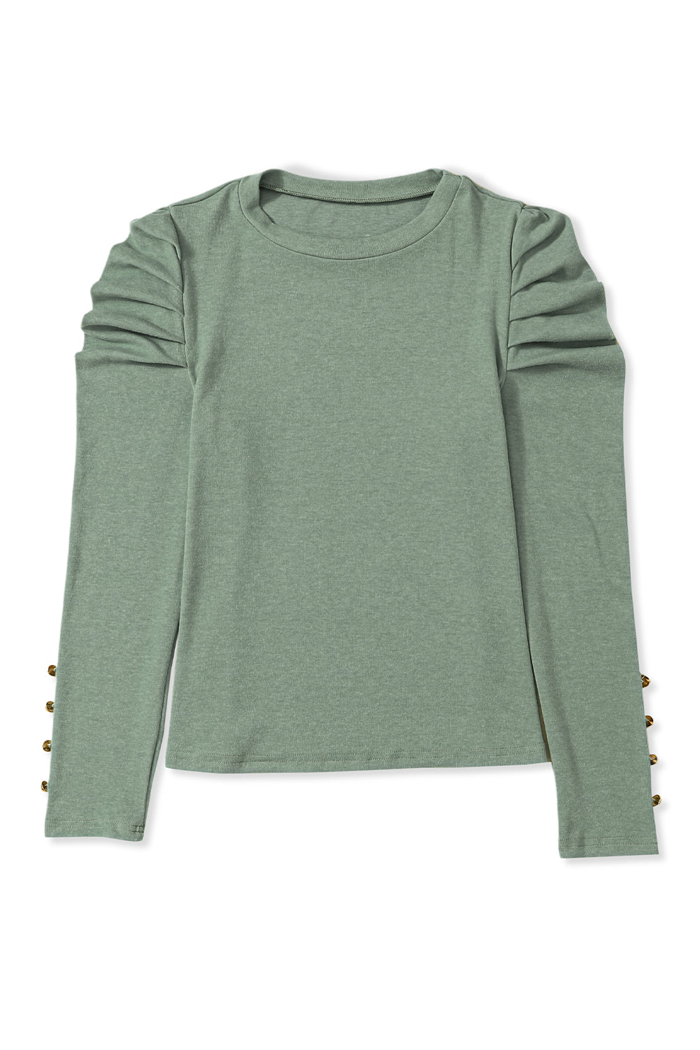 Green Buttoned Puff Long Sleeve Top