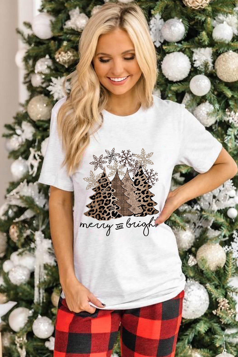 Black Leopard Christmas Tree Crew Neck Graphic T Shirt