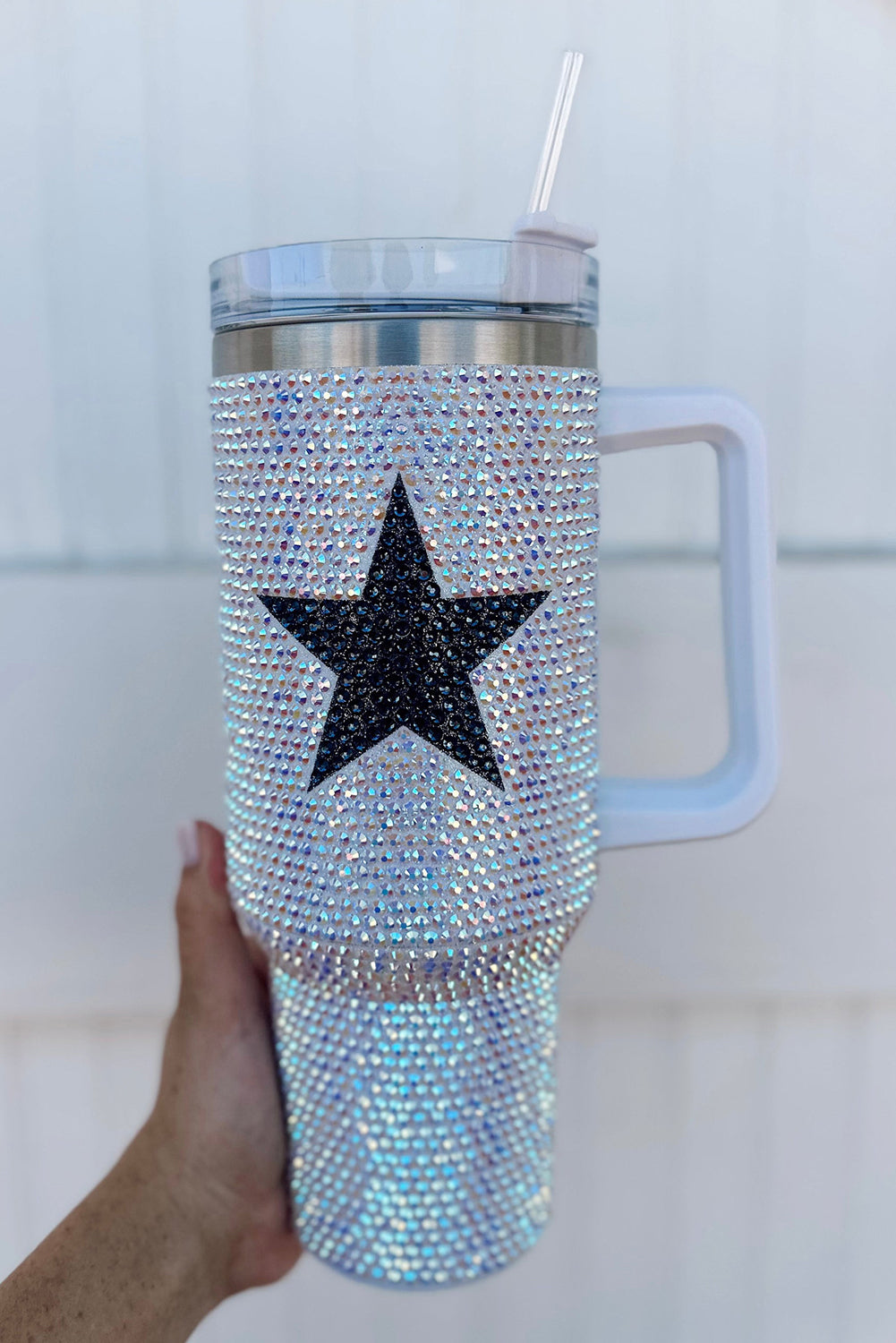 White 40oz Star Shape Full Rhinestone Stainless Portable Cup