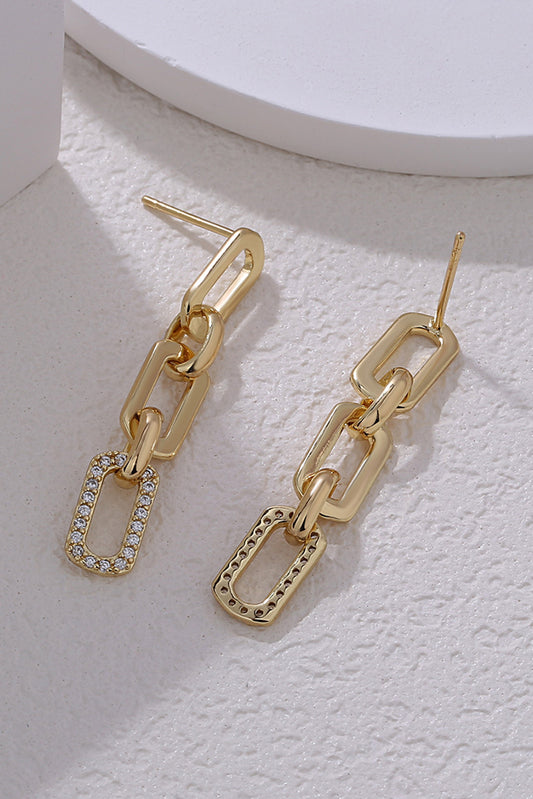 Gold Chain Link Rhinestone Decor Plate Stud Earrings