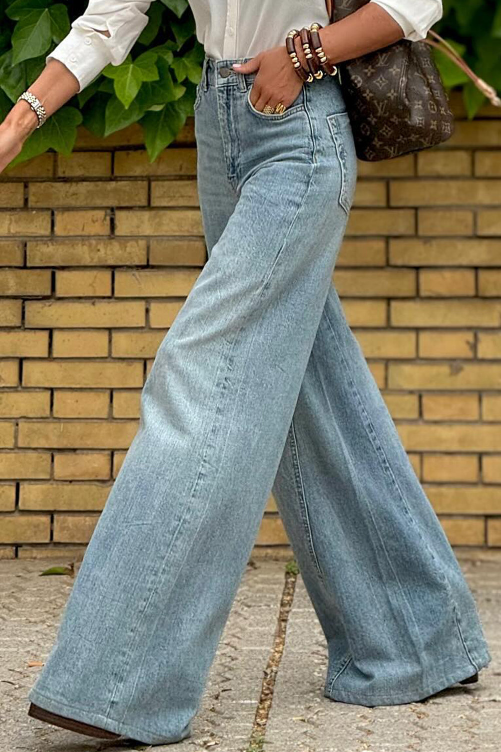 Dusk Blue Acid Wash Flared Leg Jeans