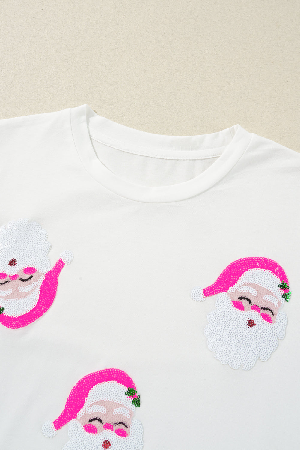 White Sequin Santa Clause Pattern Funny Christmas T Shirt