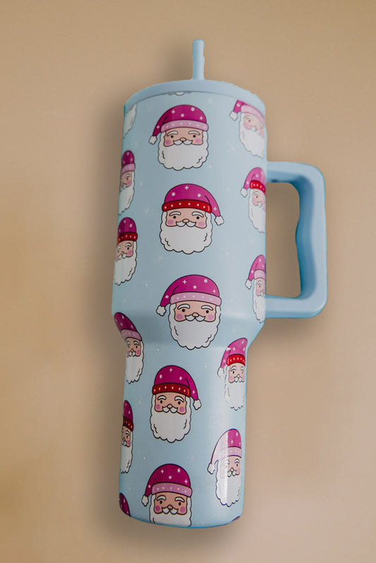 Light Blue Christmas Santa Claus Handle Tumbler Cup