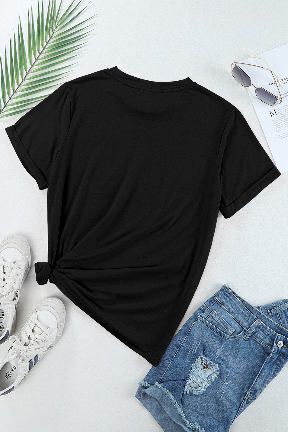 White Solid Color Basic Crew Neck Plain Tee