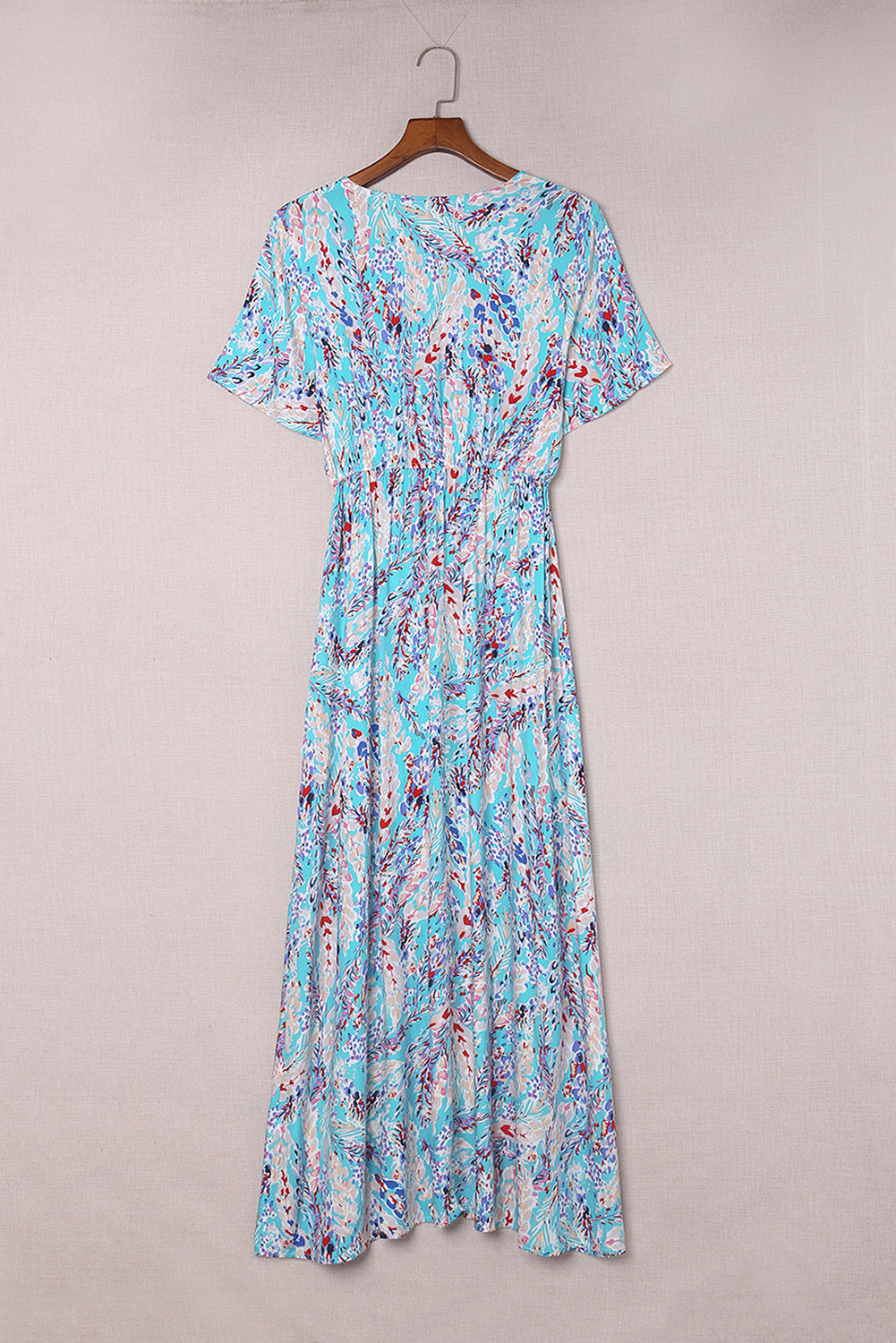 Abstract Print Wrap V Neck Flutter Sleeve Mid Length Dress