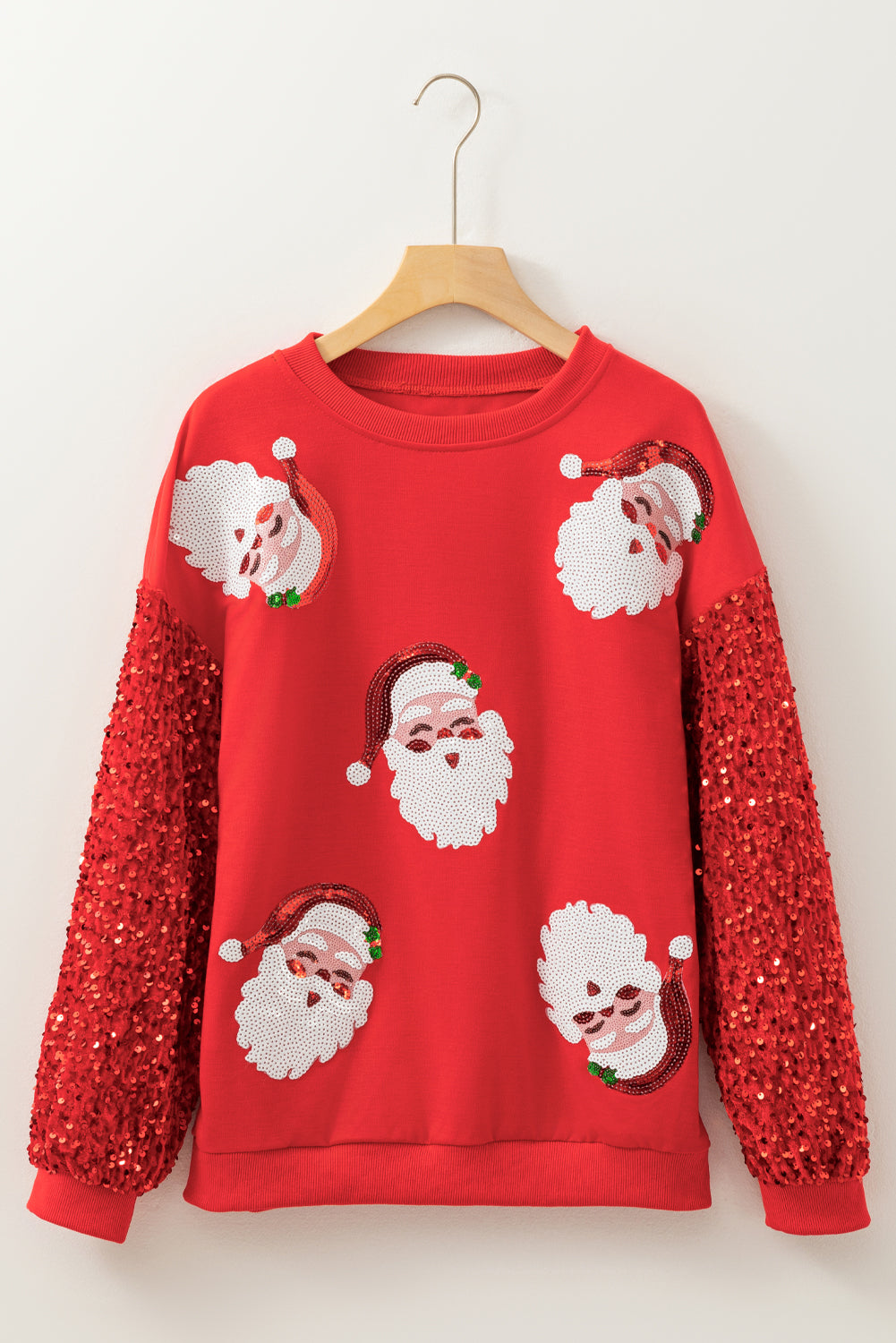 Fiery Red Sequined Santa Claus Christmas Crewneck Sweatshirt