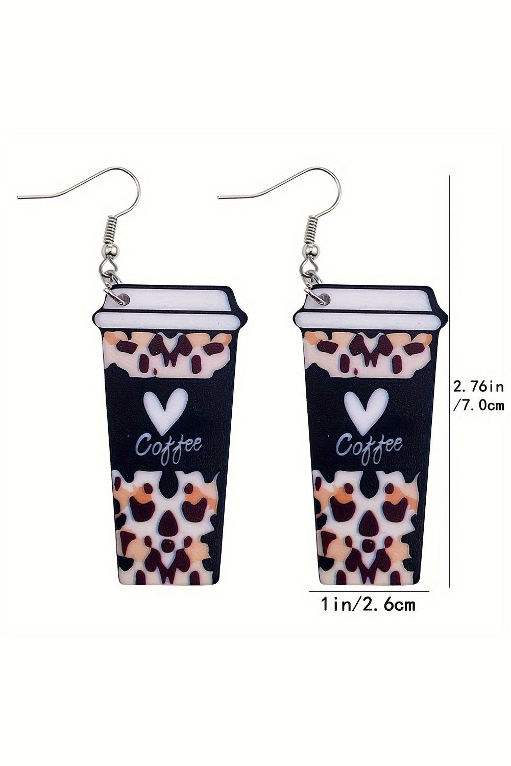 Black Leopard Coffee Print Beverage Cup Shape Earrings