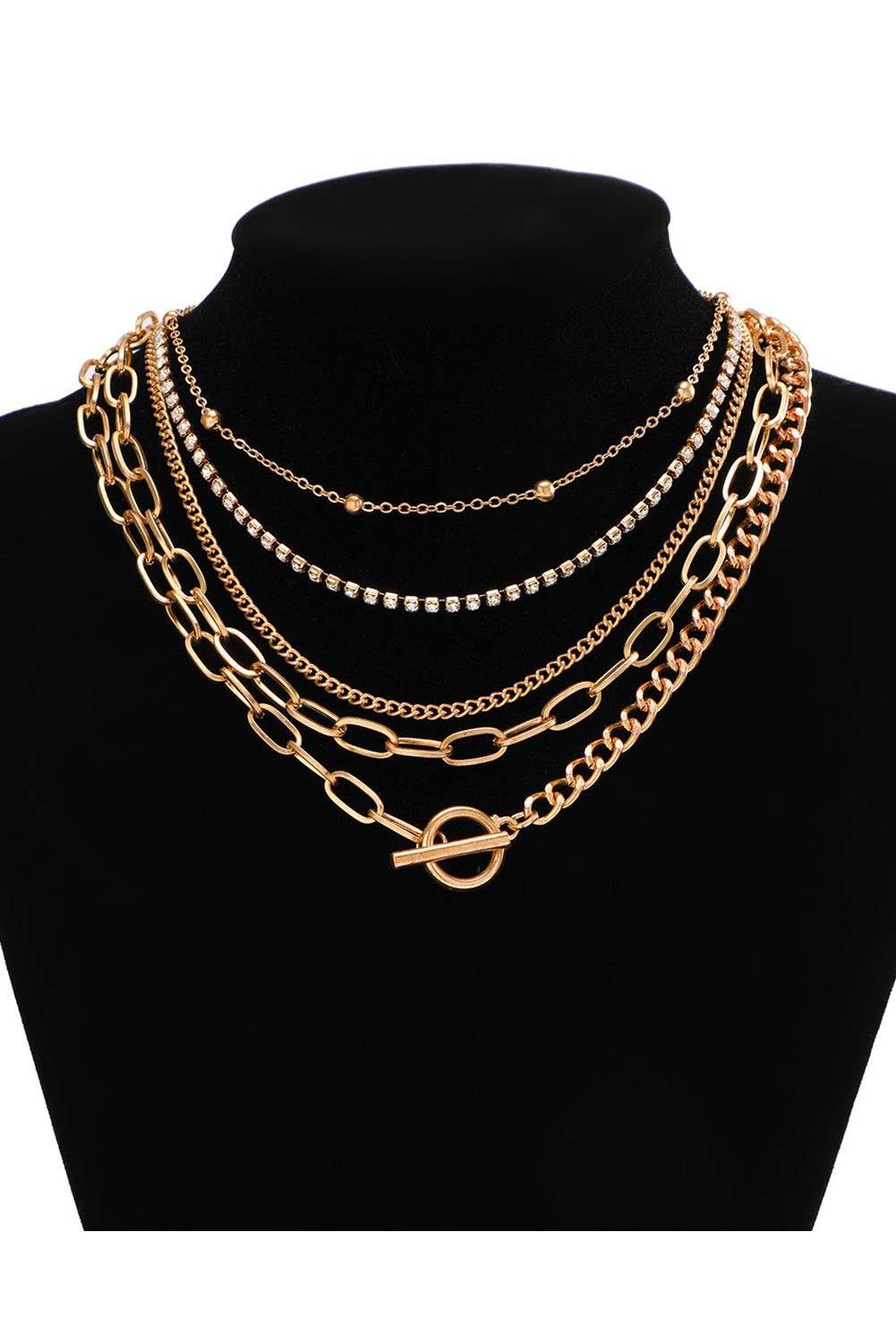 Gold 5pcs Layered Rhinestone Chain Collarbone Necklace Set