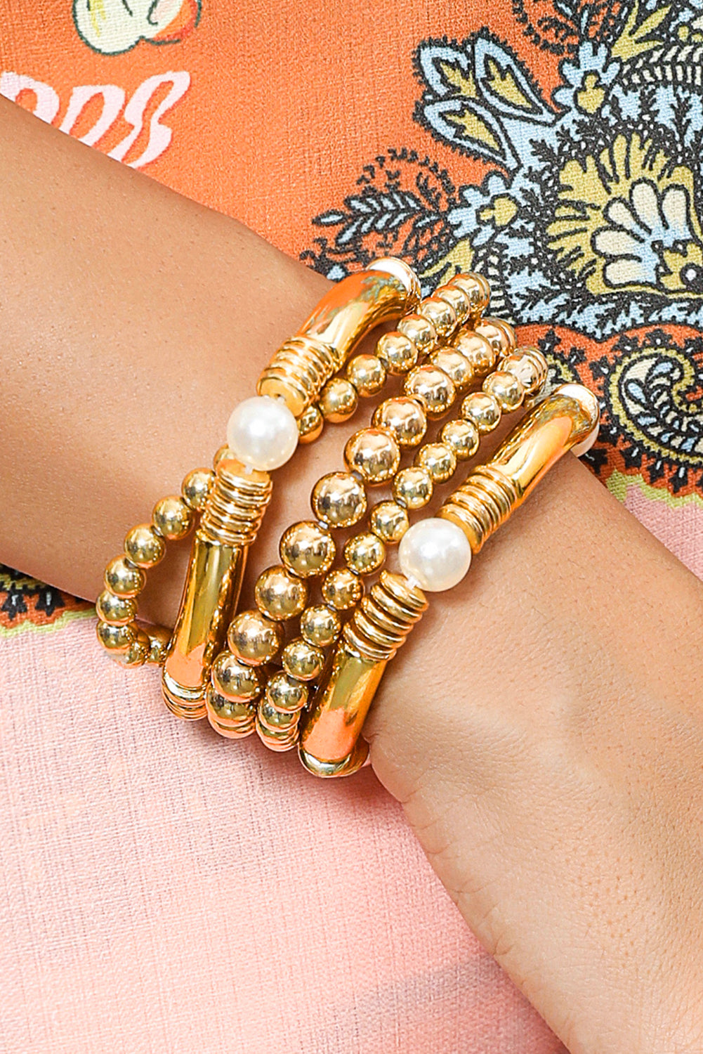 Gold 5Pcs Minimalist Pearl Bracelet Set