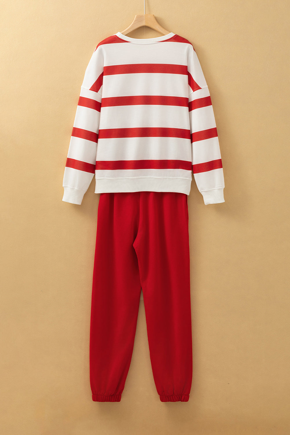 Red Striped Drop Shoulder Pullover and Joggers Set