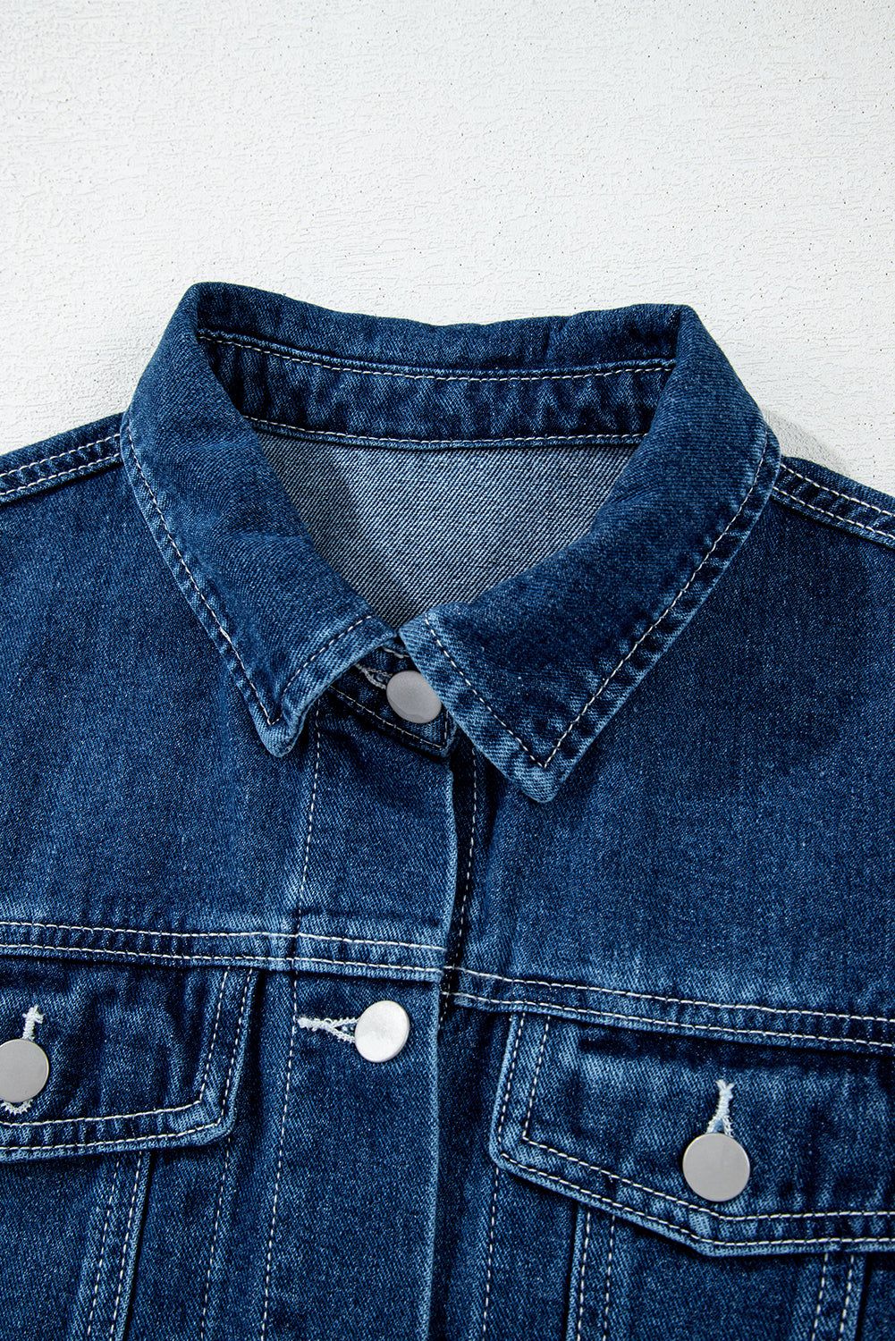 Beau Blue Ruffle Raw Hem Flap Pockets Denim Jacket