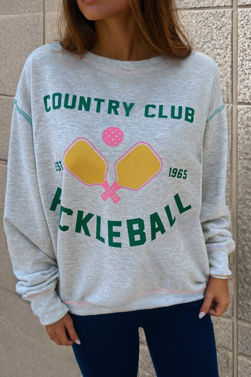 Light Grey COUNTRY CLUB PICKLEBALL Graphic Sweatshirt