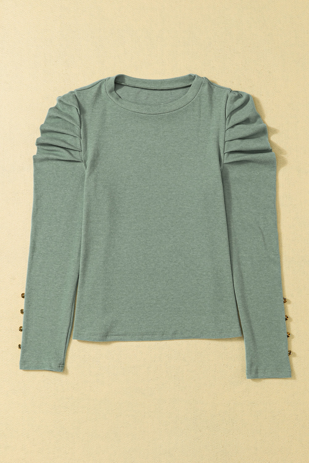 Green Buttoned Puff Long Sleeve Top